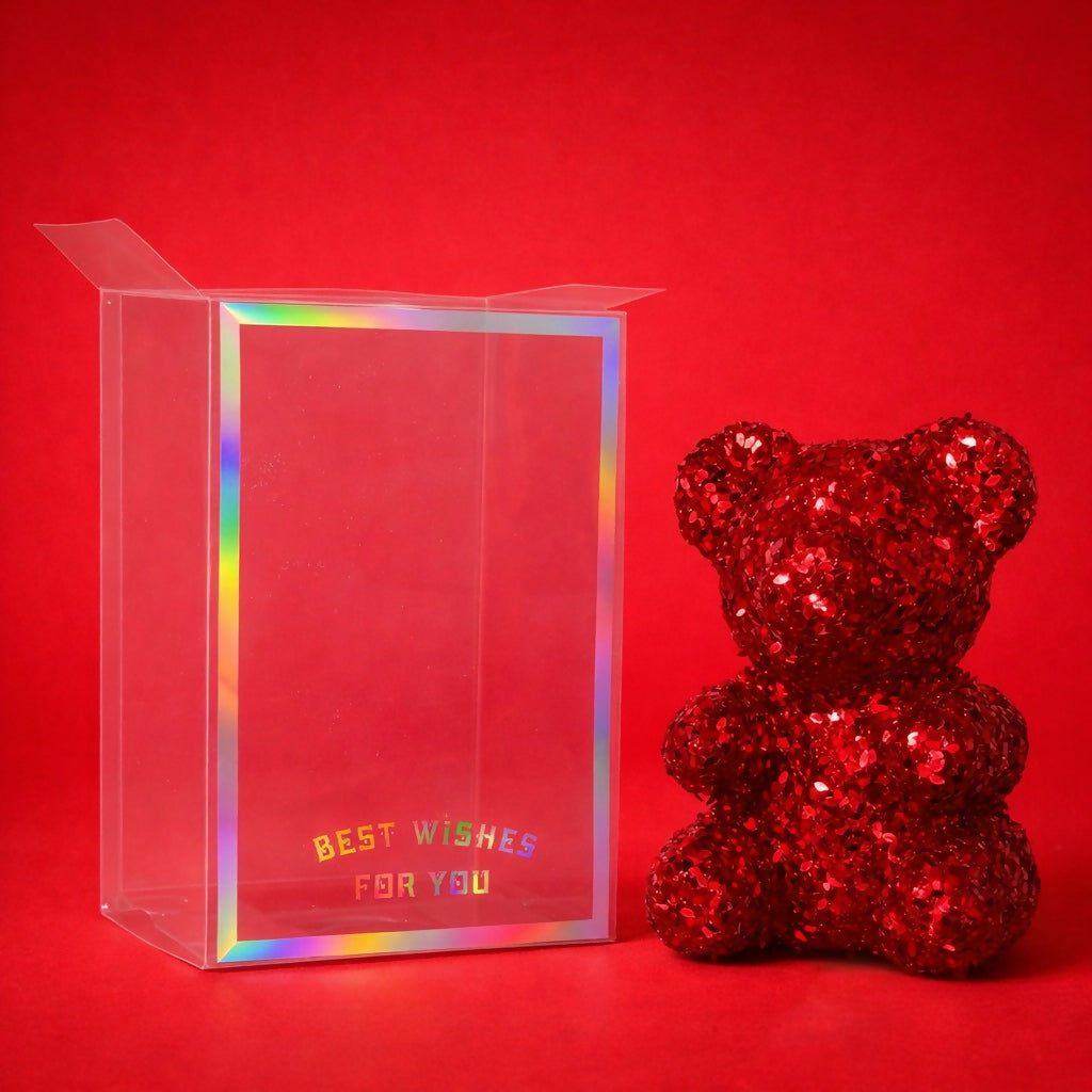 Red Glitter Teddy Bear Showpiece with Gift Display Box