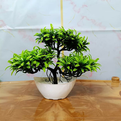 Artificial Bonsai Tree Plant in White Pot for Home, Office and Living Room Decor