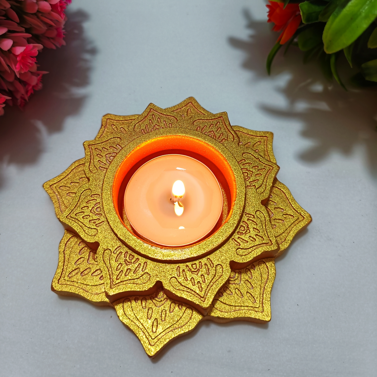 Handmade Lotus Diya – Rose Gold Tealight Holder | Traditional Candle Holder for Diwali, Pooja, Meditation & Home Décor | Festival Gift Item