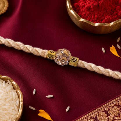 Cream Cord Rakhi with a Sparkling Floral Crystal Stone Pendant