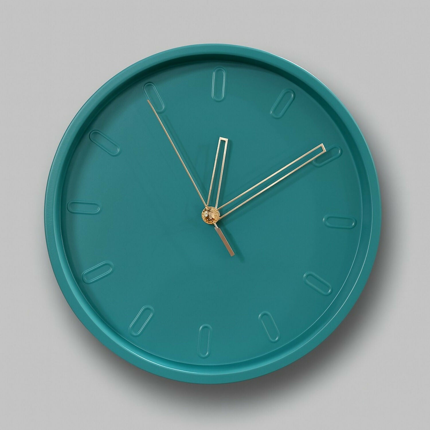 Modern Teal Wall Clock with Silent Sweep Movement – Round Decorative Wall Clock with Golden Hands, Stylish Minimalist Design, Battery Operated, Perfect for Home & Office Wall Décor (12 Inch)