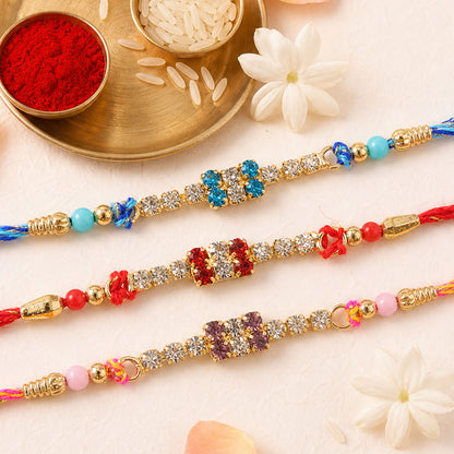 Square Stone Block Rakhi in Mix Colour Silk Threads (Pack of 6)