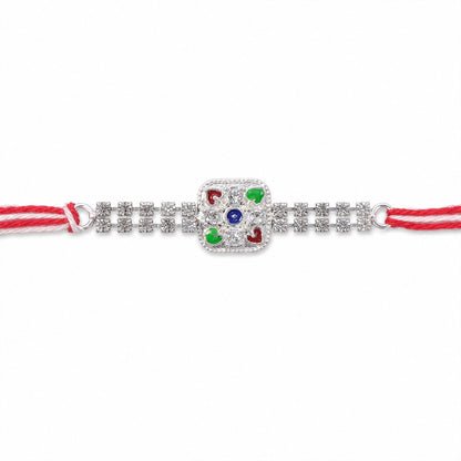 Premium Rakhi featuring Square Floral Charm, crystal accents and gift style for Gift