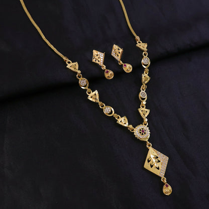 Gold-plated designer necklace set with matching earrings, traditional jewelry for women