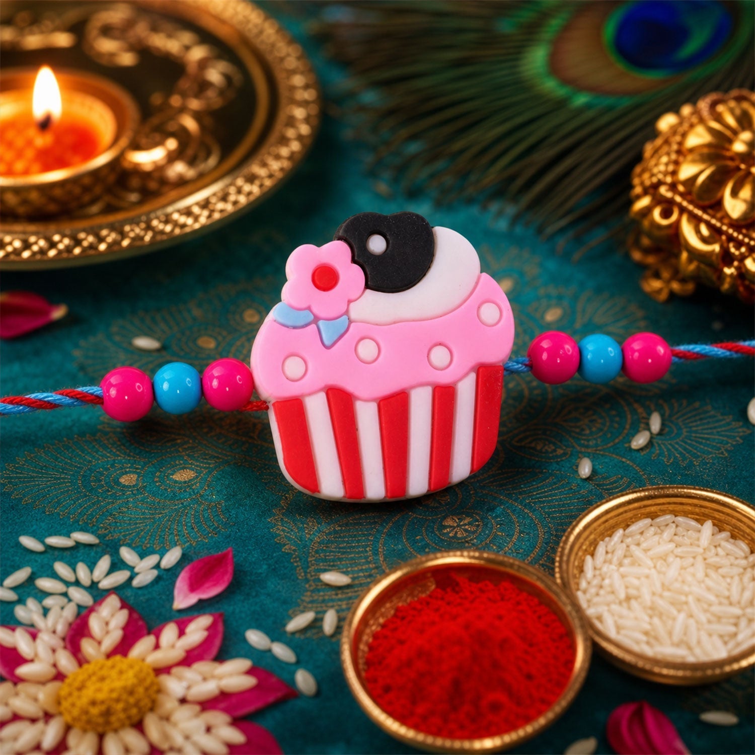 Kids Rakhi Cupcake Charm Traditional Beaded Rakhi (10pcs)