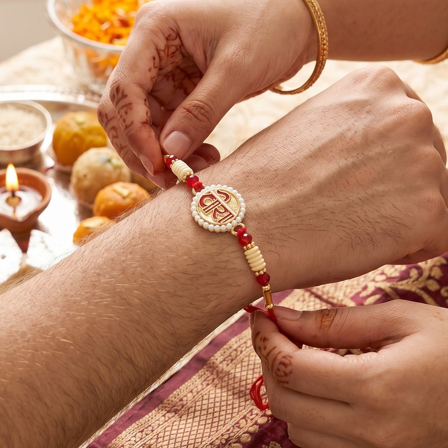 Devnagari Rakhi for Raksha Bandhan Stylish Traditional Design (5pcs)