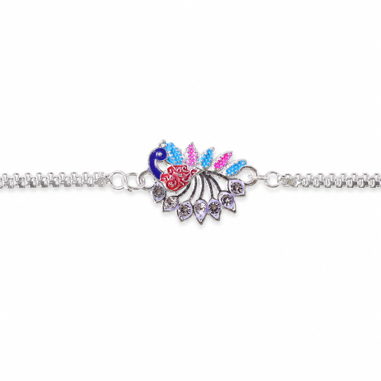 Peacock Rakhi, Enamel Finish Silver-Tone Design for Raksha Bandhan (10pcs)