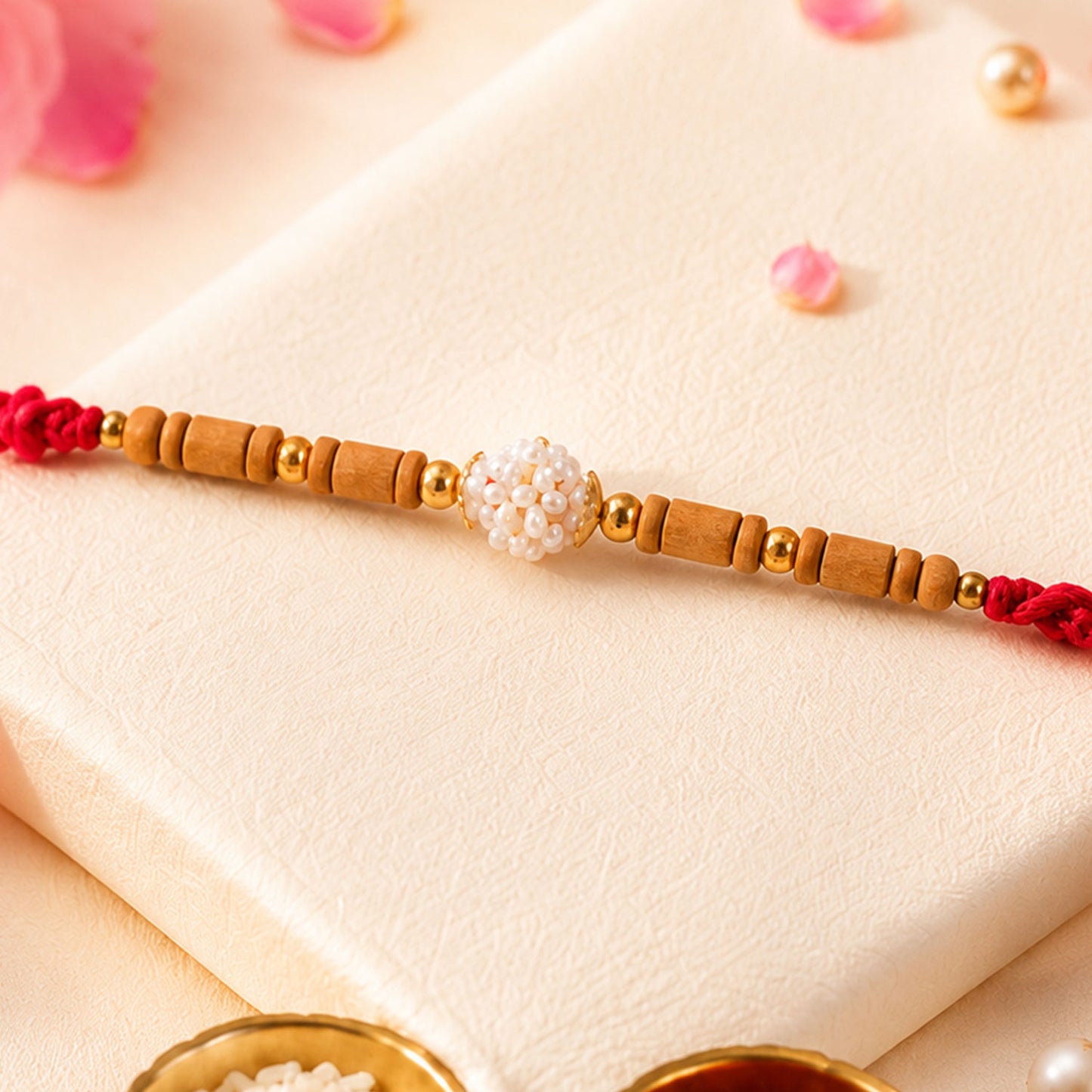 Stone Studded Designer Rakhi with Traditional Beads and Beautiful Festive Finish