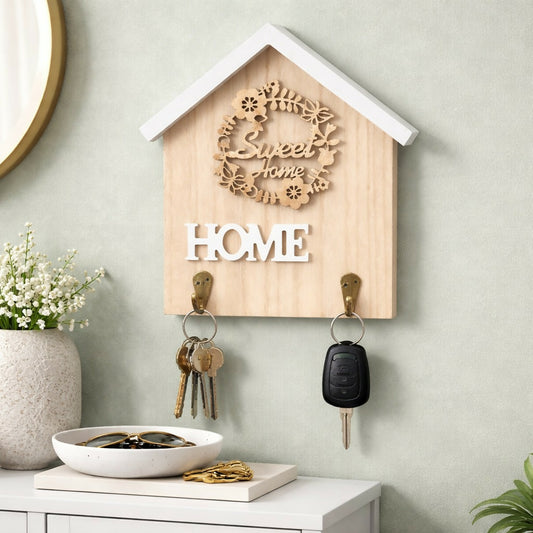 Wooden Home Key Holder Wall Mount with 2 Hooks Organizer