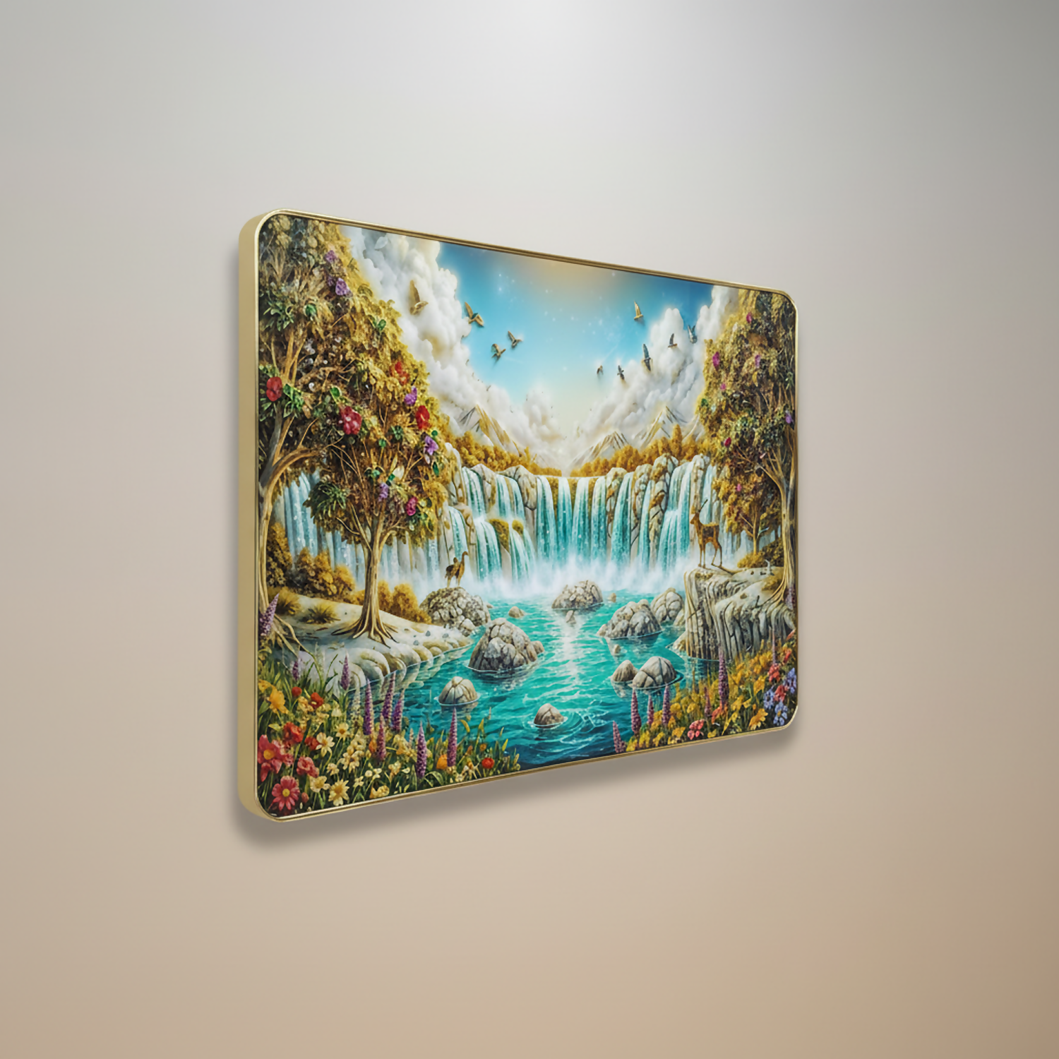 Premium 3D Waterfall Wall Décor with Golden Frame