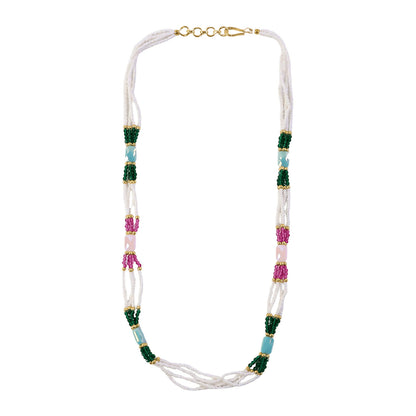 Elegant beaded mala necklace worn on neck