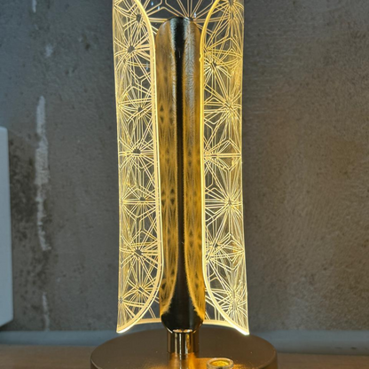Golden LED Geometric Table Lamp with Acrylic Light Panel
