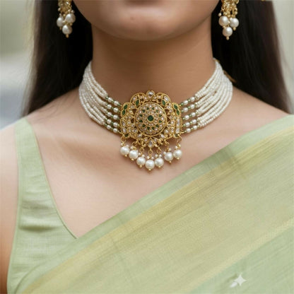 Premium Kundan Pearl Bridal Jewellery Set with Earrings