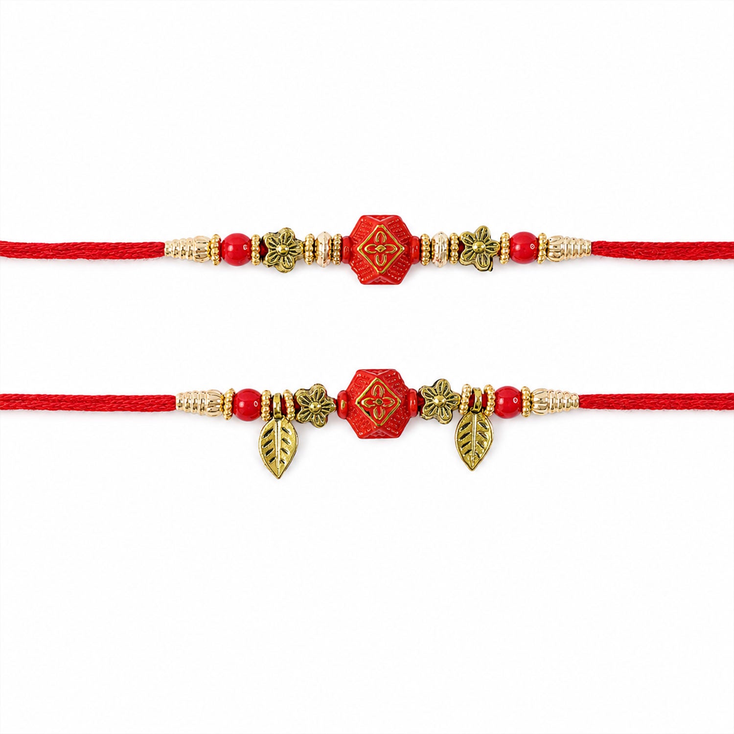 Divine Floral Rose Design Bhai Bhabhi Rakhi with Rose Beads and Leaf Charm for Gift