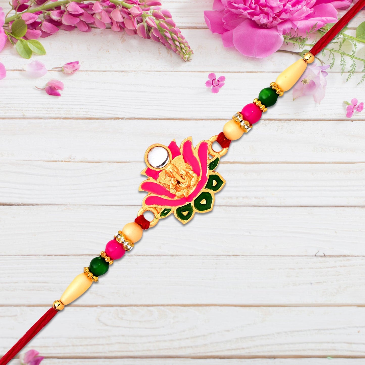 Ganesh Lotus Leaf Rakhi Designer Festive Gift for Raksha Bandhan (10pcs)