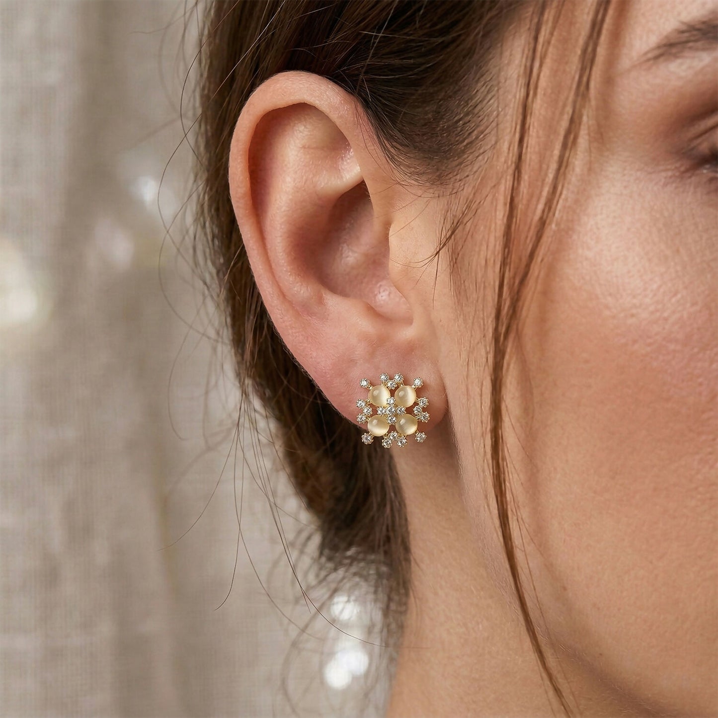 Elegant Floral Crystal Stud Earrings for Women And Girls