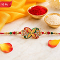 Bead Rakhi with Golden Flower Motif Elegant & Festive Sibling Gift (10pcs)