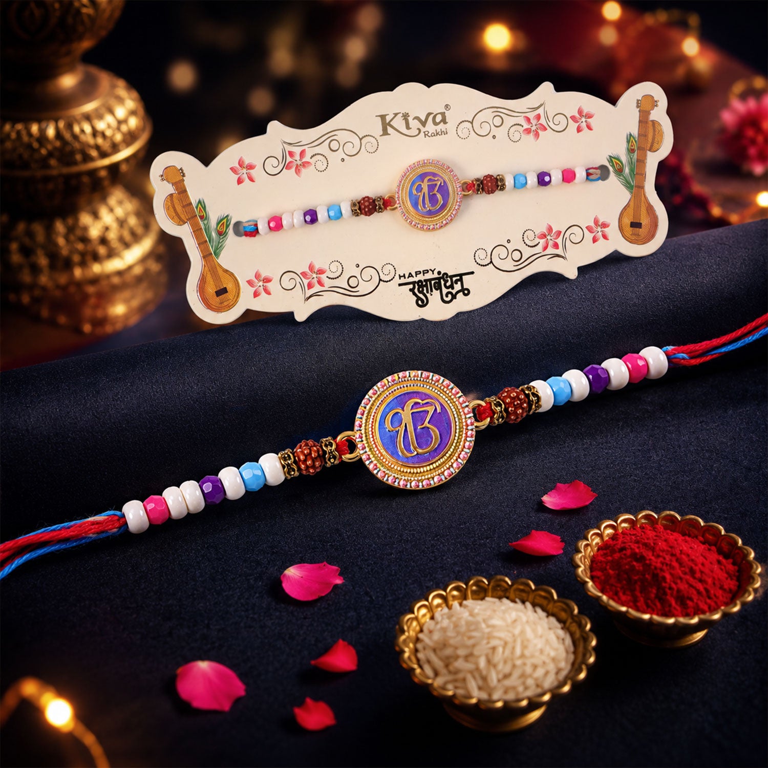 Ek Onkar Spiritual Rudraksha Rakhi for Brother with Beaded Thread Gift