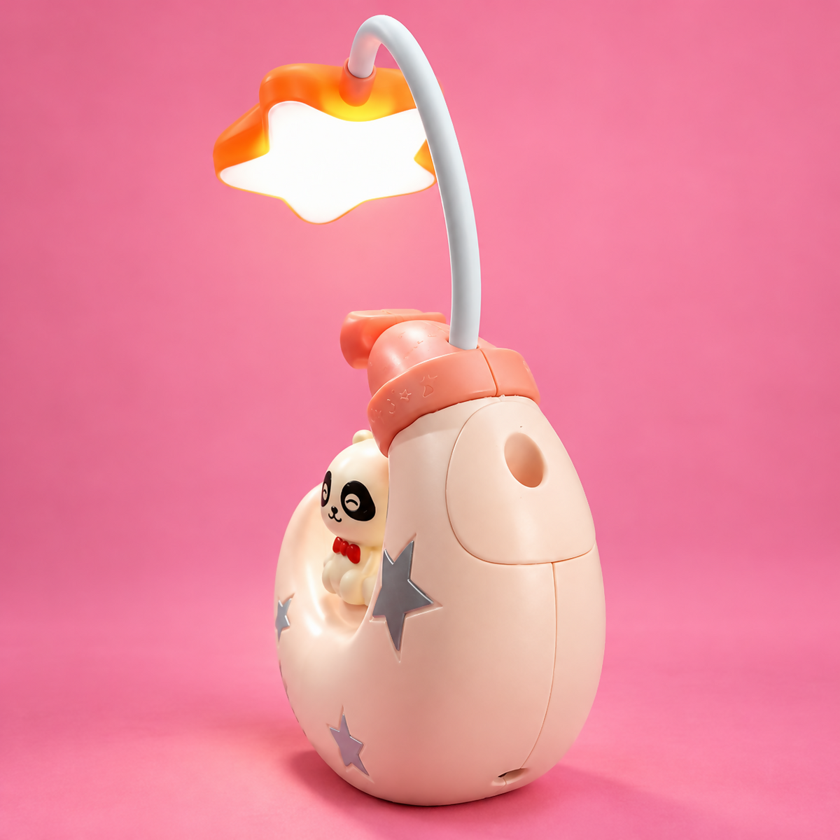 Pastel Panda Crescent Lamp on Pink