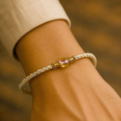 Aurora Crystal Macrame Bracelet Rakhi with Rainbow Stone Shine and Soft Thread