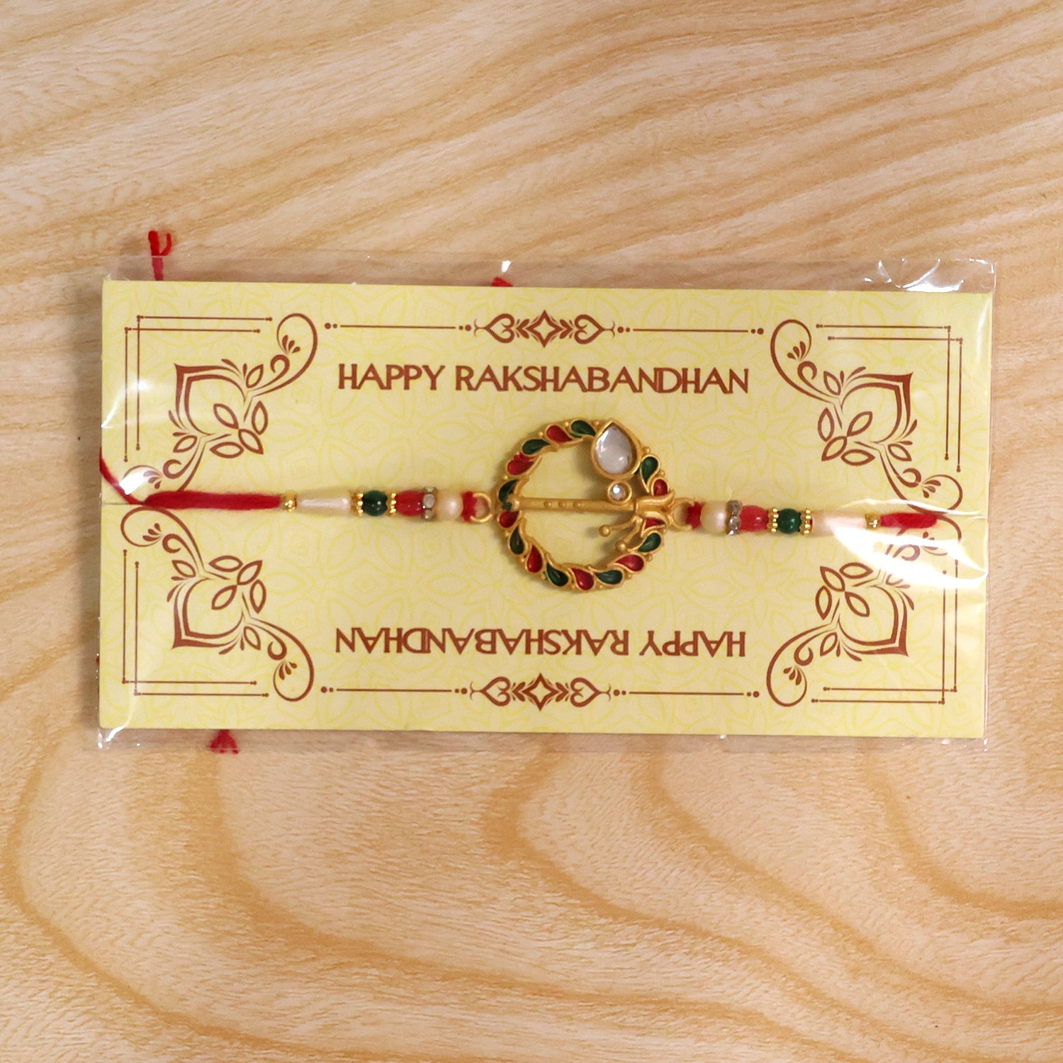 Krishna Flute Rakhi Traditional Design with Colorful Leaf Beads (5pcs)