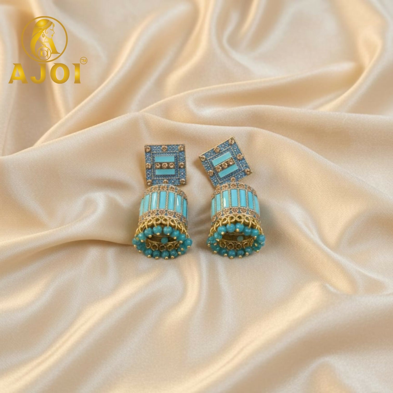 Royal Turquoise Blue Designer Earrings with Elegant Drop and Stone Accents