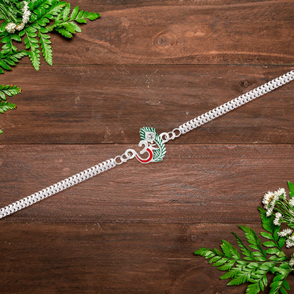 Om Charm Morpankh Silver Chain Crystal Diamond Rakhi for Brother (5pcs)