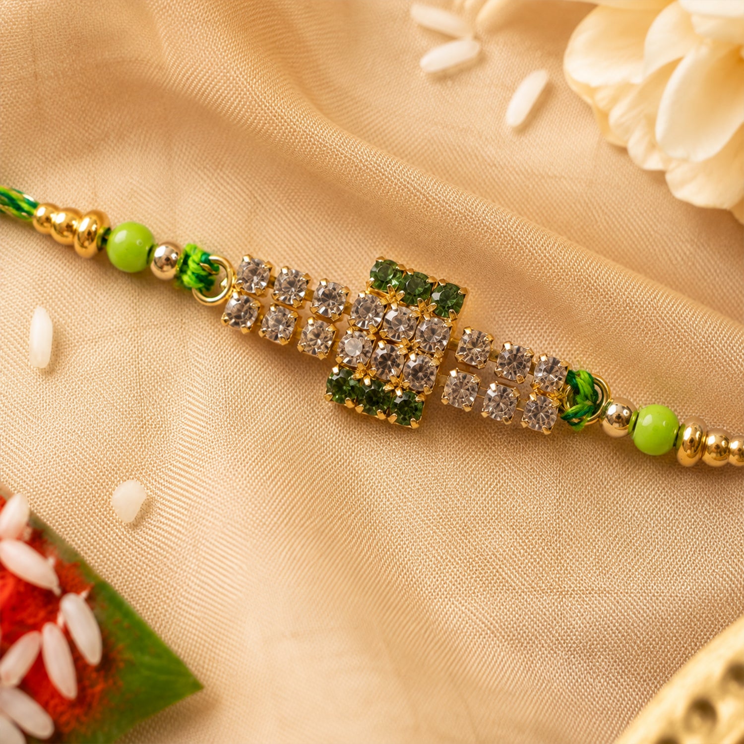 Broad Stone Panel Rakhi with Dazzling AD Sparkle (Pack of 6)