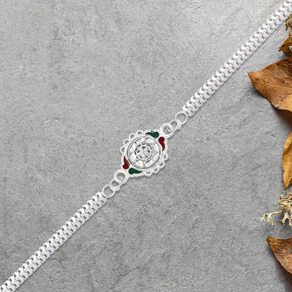 Silver Floral Rakhi Meenakari & Chain for Brothers (10pcs)