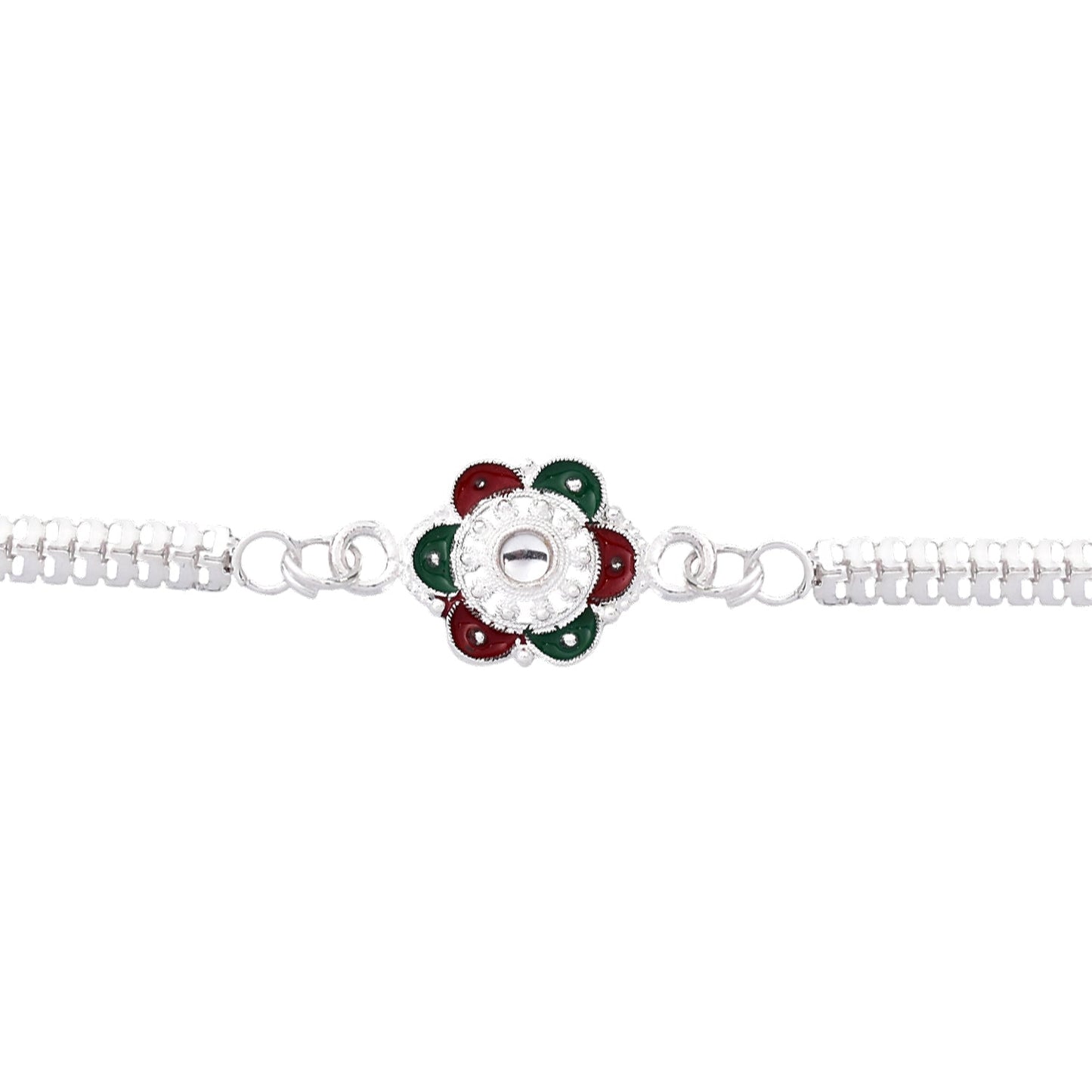 Buy Flower Rakhi for Brothers Silver Finish Mirror Stone (5pcs)