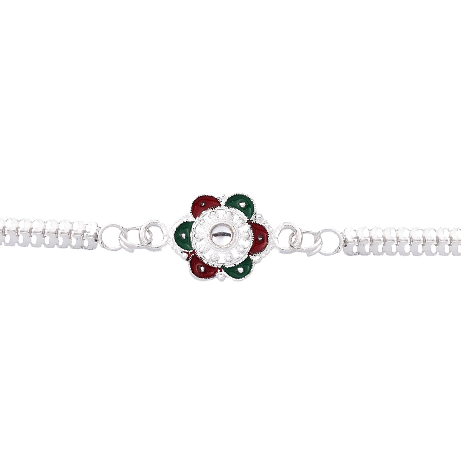 Buy Flower Rakhi for Brothers Silver Finish Mirror Stone (5pcs)