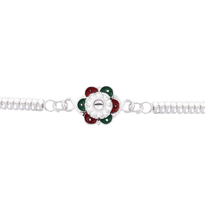 Buy Flower Rakhi for Brothers Silver Finish Mirror Stone (5pcs)