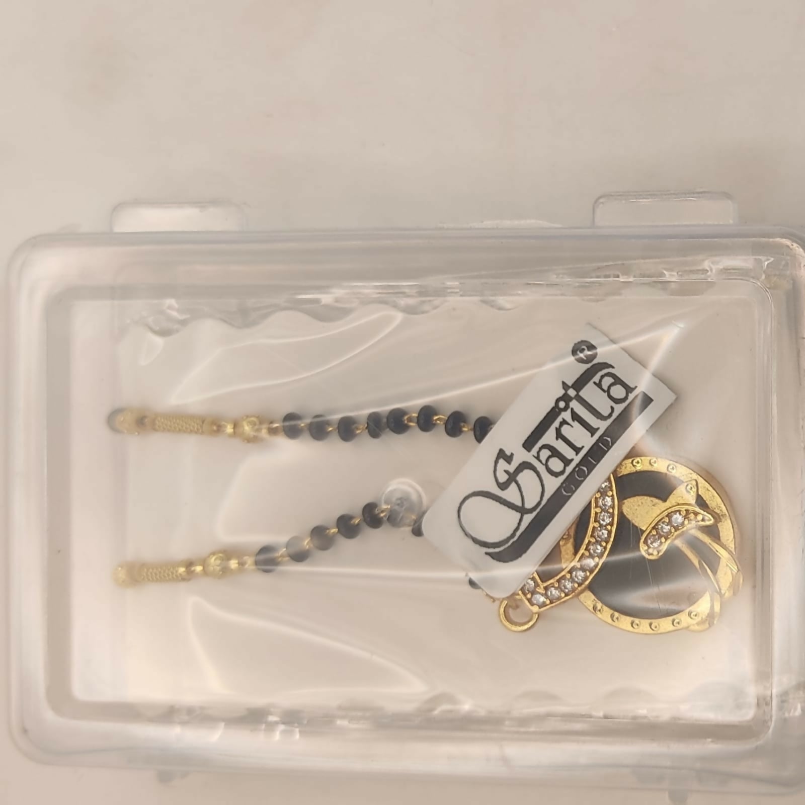 Gold-Plated AD Floral Mangal sutra with Black Beads & Crystals