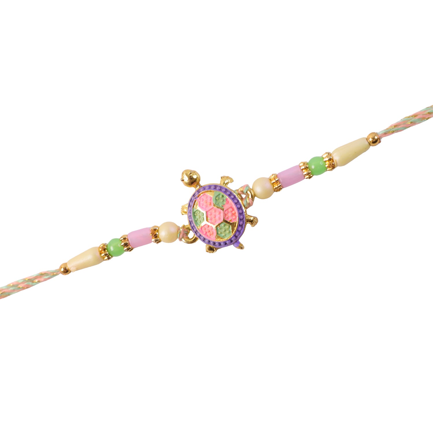 Enamel Tortoise Pendant Rakhi with Pastel Beads