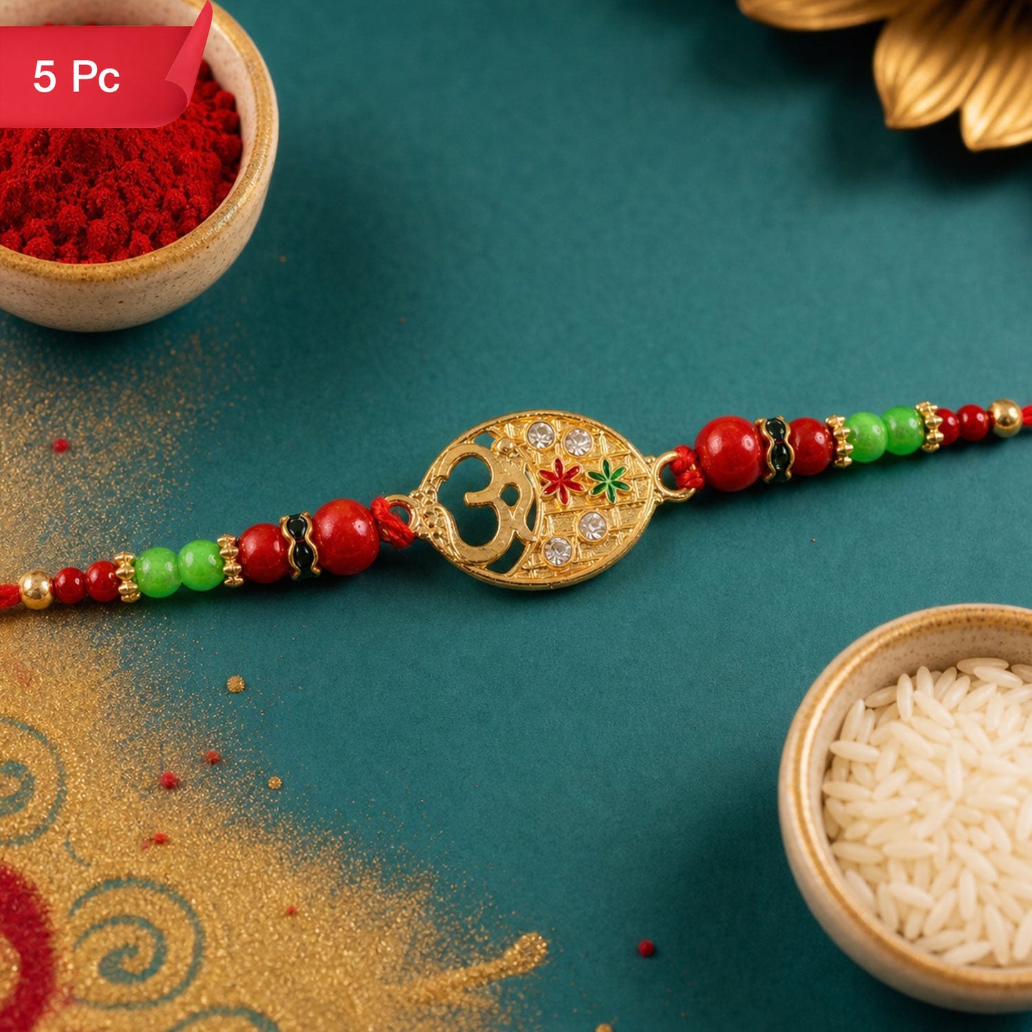 Om Symbol Rakhi for Brother Traditional Beaded Design (5pcs)