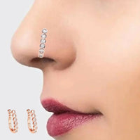 Clip On Nath Nose Pin Combo Gold Rose Silver ADFake Piercing Combo Pack of 2