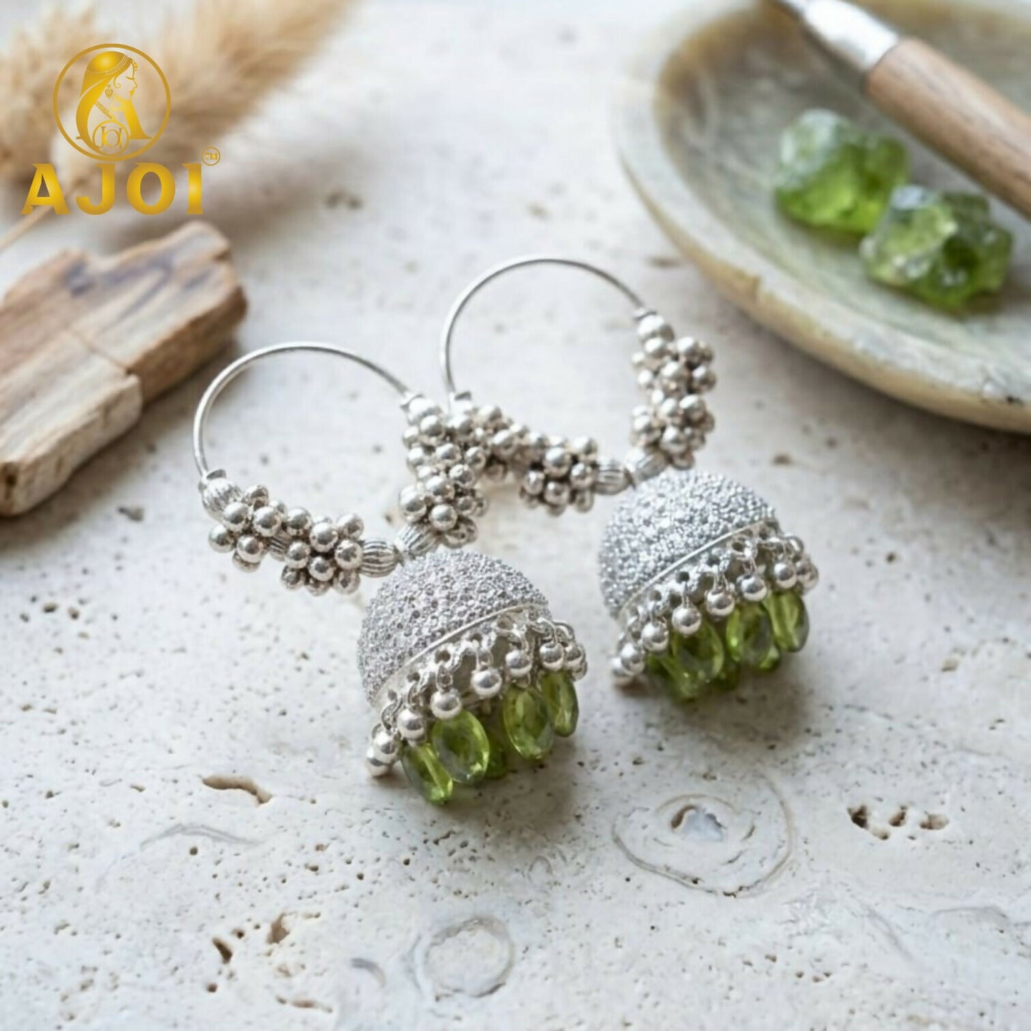 Silver Mint Green with Emerald Drops