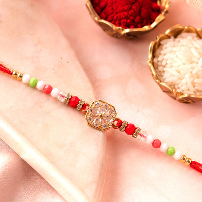 Square AD Stone Designer Rakhi for Brother with Multicolour Crystal Beads