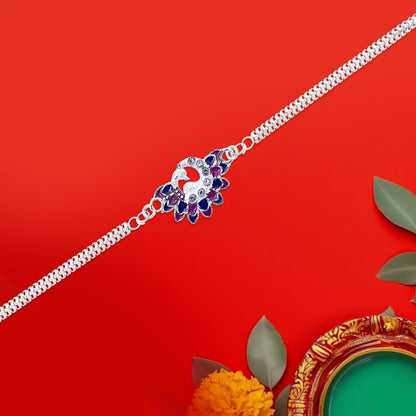 Premium Silver Chain Rakhi with Peacock Motif Rakhi for Brother (5pcs)