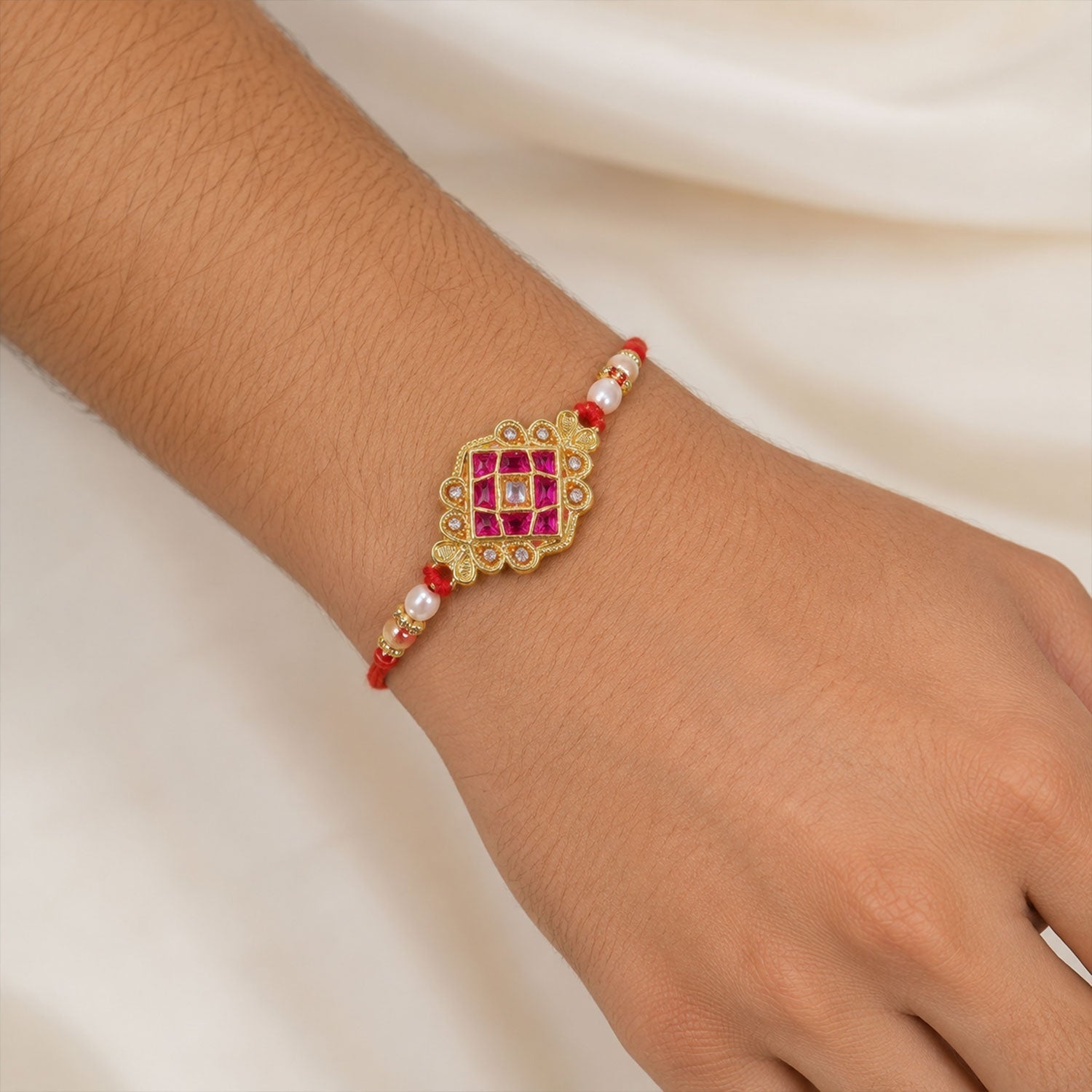 Kundan Beaded Floral Rakhi for Raksha Bandhan Gift (5pcs)