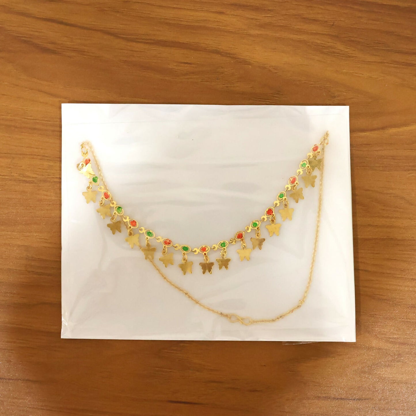 Gold Charm Necklace with Colorful Stones & Butterfly Drops