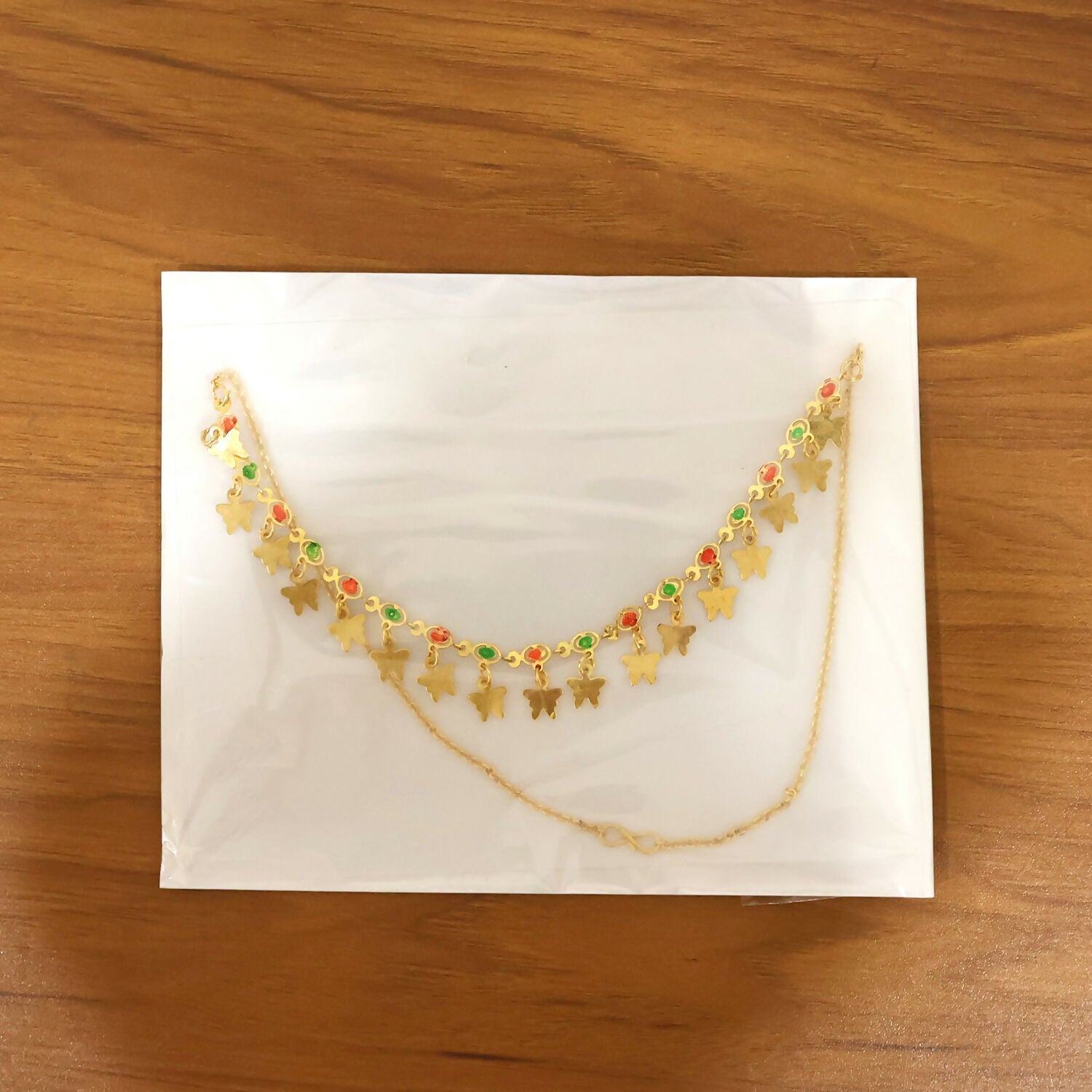 Gold Charm Necklace with Colorful Stones & Butterfly Drops