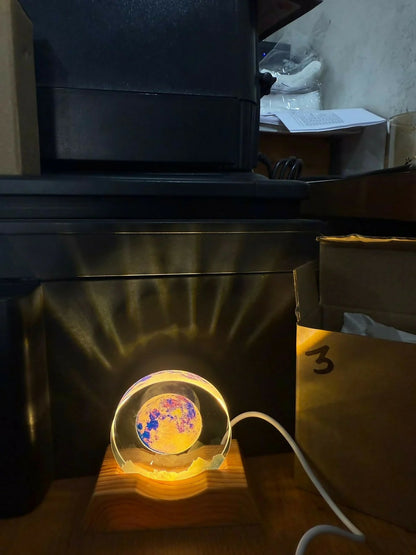 LED Astronaut Moon Acrylic Lamp with Wooden Base Night Light