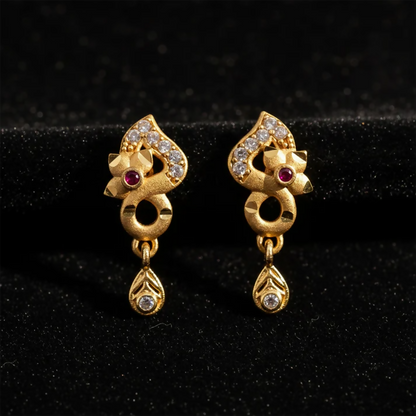 Gold plated earrings with ruby and crystal drops