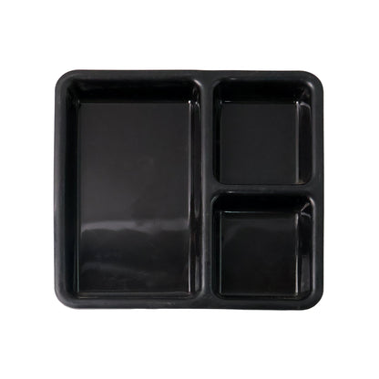 Plastic Multi-Compartment Meal Serving Tray – 3-Section Rectangular Dining Plate (1 Pc / Black)