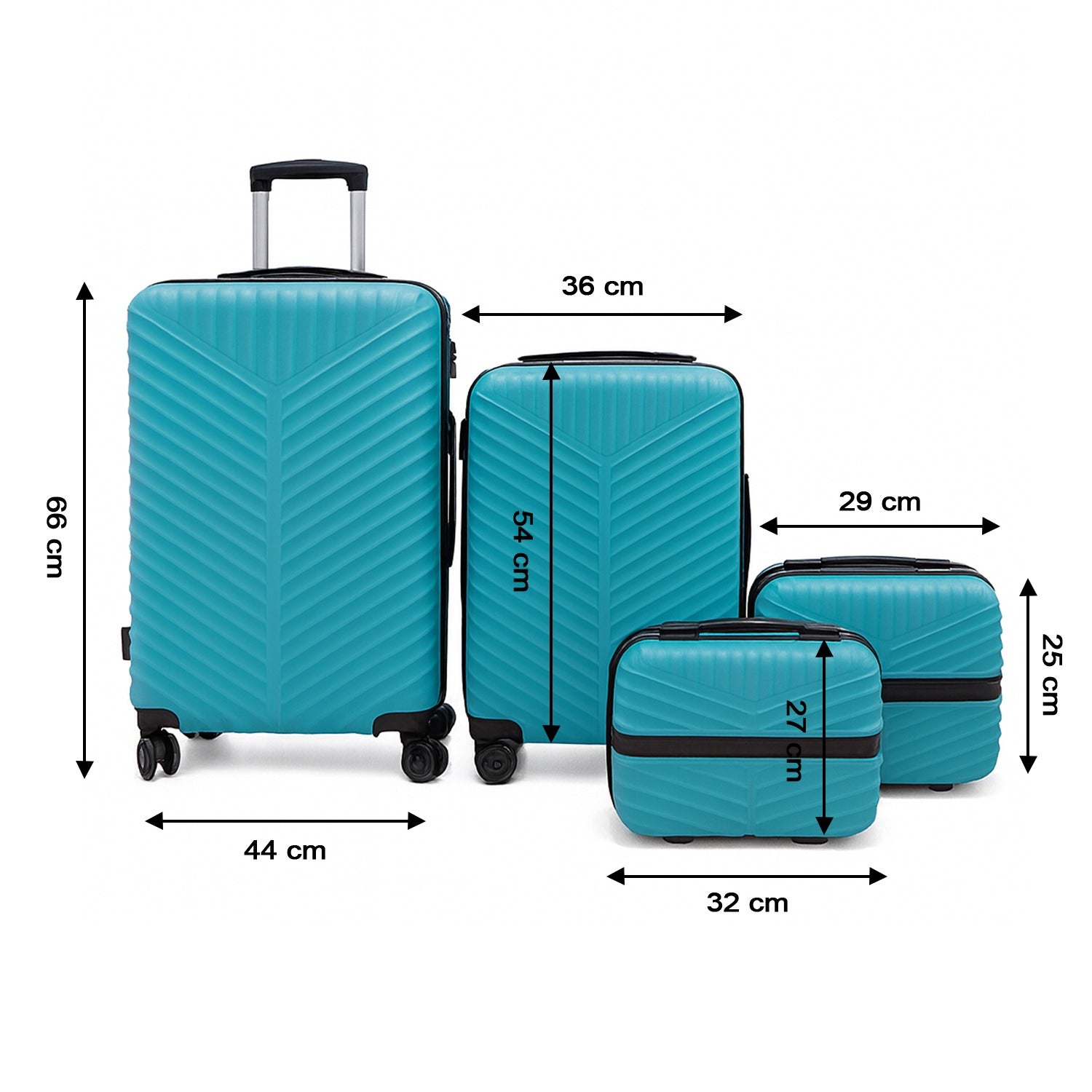 Three-piece luggage set showing various sized suitcases in the collection