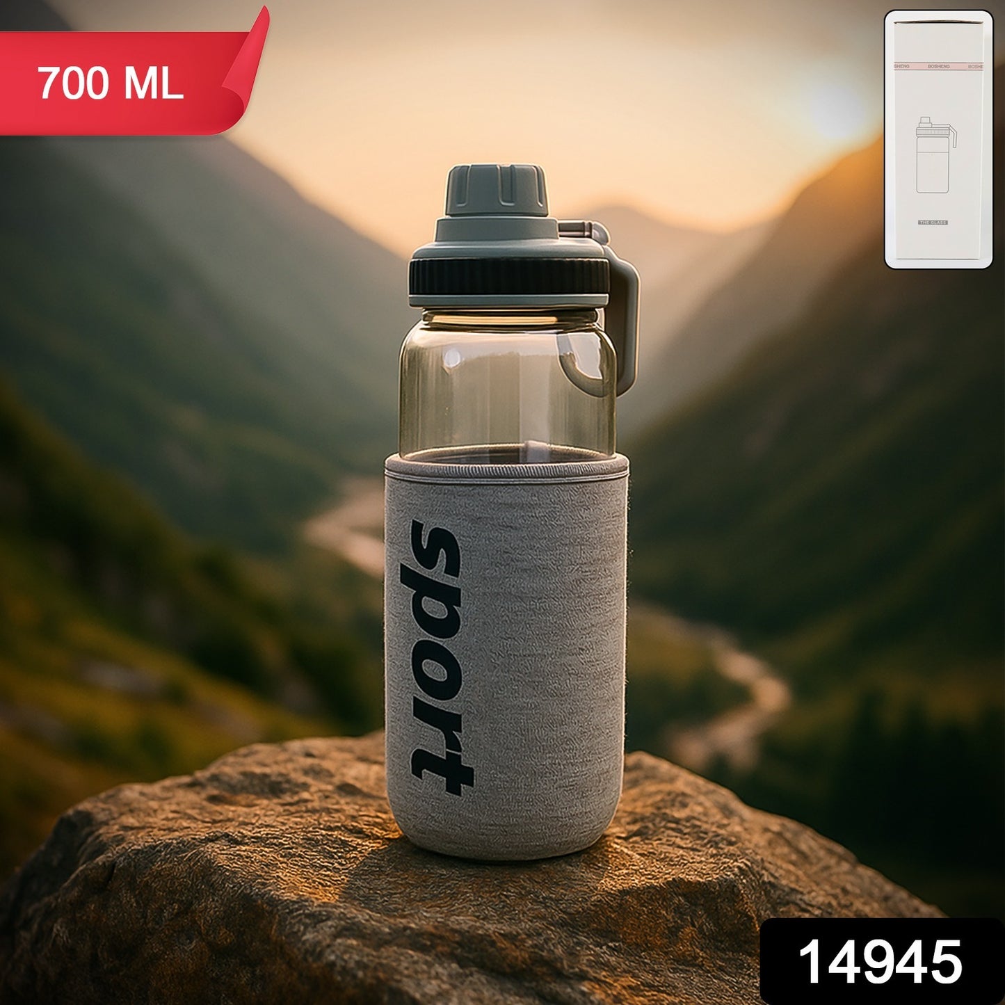 Sports Water Bottle with Protective Sleeve - (1 Pc / 700 ML)