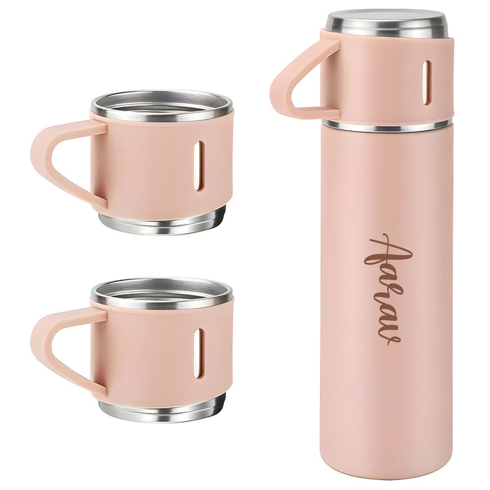 Customized/Personalized Stainless Steel Water Bottle Vacuum Flask Set With 3 Steel Cups Combo | Gifting Custom Name Water Bottle | Gifts for boyfriend/Girlfriend/Employee | 500ML |