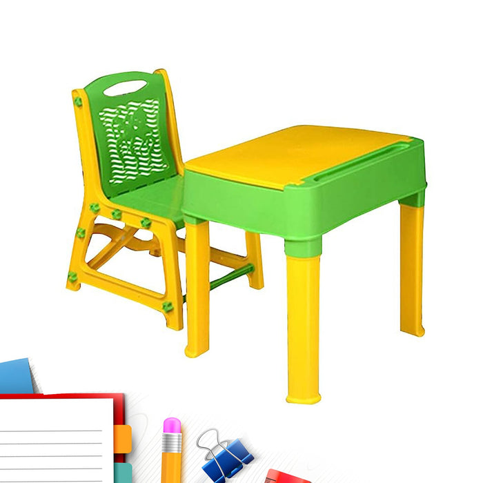 4632 ખુરશી સાથેનું સ્ટડી ટેબલ અભ્યાસ માટે ઉપયોગ | લેપટોપ| |ડેસ્ક| વર્ગ ખંડ |અભ્યાસ ખંડ | શાળા | બાળકોનું ટેબલ અને ખુરશી, પ્લાસ્ટિક સ્ટડી ટેબલ (પીળું અને લીલું)