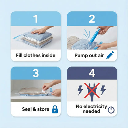 Vacuum Storage Bags with Suction Pump & Shirt clips - Vacuum Bags - Big Capacity Vacuum Seal Bags for Travel Clothes Blankets Pillows, Compression Bags | Space Saver Vacuum Storage Bags (5 Pcs Set)